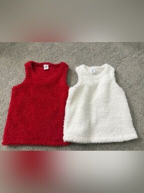 Art Class Fuzzy Plush Sleep Tank Bundle Red White Kids L 10/12 2 Pack